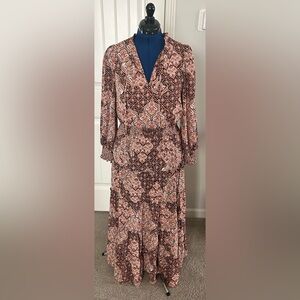 MSK Pink Ruffled Tiered Long Sleeve Sundress